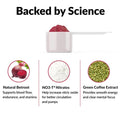 Scoop of pink fruit punch flavored Total Beets pre-workout supplement powder.