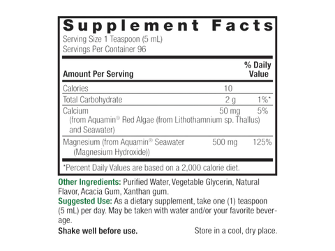 Nature’s Answer Marine Calcium Magnesium Liquid Vanilla Cream 480ml supplement facts label