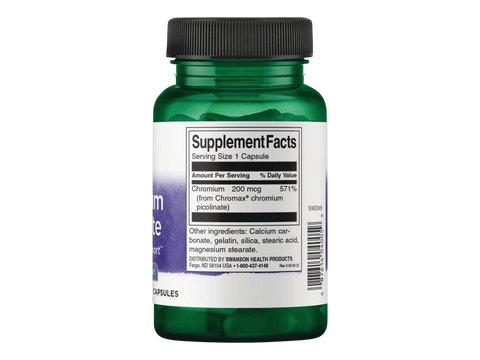 Swanson Chromium Picolinate 200mcg 120 capsules supplement facts label