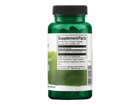 Swanson Full Spectrum Maca Root 100 Vegan Capsules Pack of 2 root showing serving size and source.
