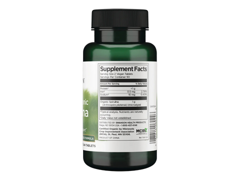 Swanson 100% Organic Spirulina 180 Vegan Tablets Pack of 2 supplement facts label