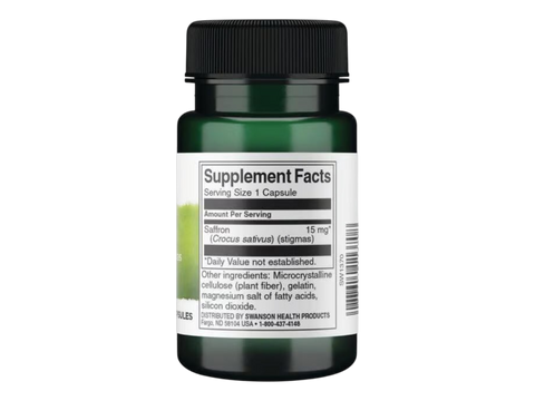 Swanson Full Spectrum Saffron 15mg 60 Capsules Pack of 2 bottle showing supplement facts.