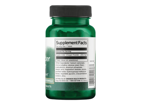 Swanson Apple Cider Vinegar 200mg 120 tablets supplement facts label