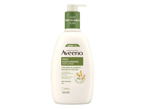 Aveeno Daily Moisturising Body Lotion pump bottle, 500ml, fragrance-free for sensitive skin.