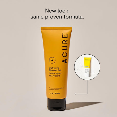 Acure Brightening Cleansing Gel pomegranate blackberry acai facial cleanser tube 118ml new look, same proven formula