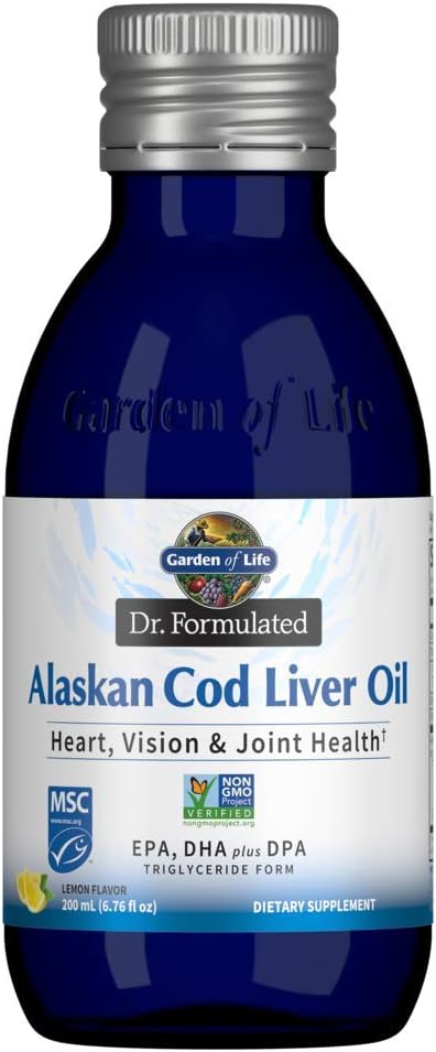 Garden of Life Dr. Formulated Alaskan Cod Liver Oil bottle, Lemon, 200ml.