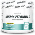 Biotech USA MSM + Vitamin C 150g tub with lemon imagery on a clean background.