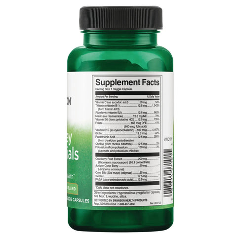 Swanson Kidney Essentials vitamin herbal supplement veggie capsule bottle 60 capsules supplement facts ingredients & barcode panel