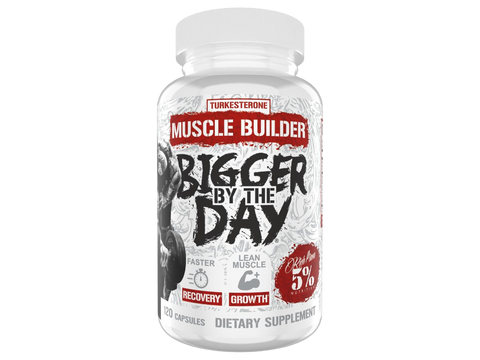 Supplement bottle labeled 'Bigger by the Day' on a white background