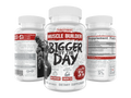 Supplement bottles labeled 'Muscle Builder Bigger by the Day' on a white background