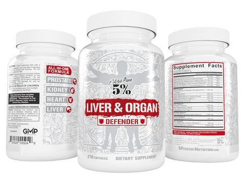 Supplement bottles labeled 'Liver & Organ Defender' on a white background