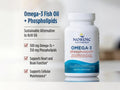Nordic Naturals Omega-3 Fish Oil + Phospholipids fish oil supplement bottle shown next to text highlighting key benefits on a clean white background.