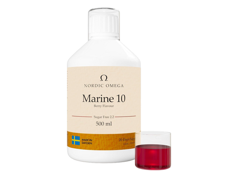 Nordic Omega Marine Collagen 10 liquid bottle berry flavour sugar free 500ml with dosage