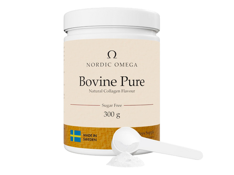 Nordic Omega Bovine Pure Collagen powder tub unflavoured sugar free 300g with dosage powder