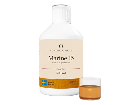 Nordic Omega Marine Collagen 15 liquid bottle natural apple flavour sugar free 500ml with dosage
