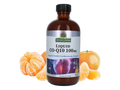 Nature’s Answer liquid CoQ10 tangerine flavour vegan supplement 240ml bottle front view on a white background & tangerine