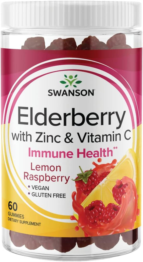 Swanson Elderberry Gummies vitamin C zinc lemon raspberry gummy supplement bottle 60 gummies