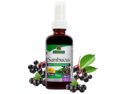 Nature’s Answer Sambucus elderberry throat spray alcohol-free 60ml bottle front label