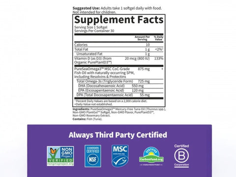 Garden of Life Dr. Formulated Prenatal DHA with Omega-3 30 Softgels supplement facts panel
