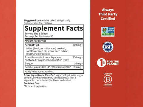 Supplement facts of Garden of Life Herbals Menopause + Hair Growth† Softgels