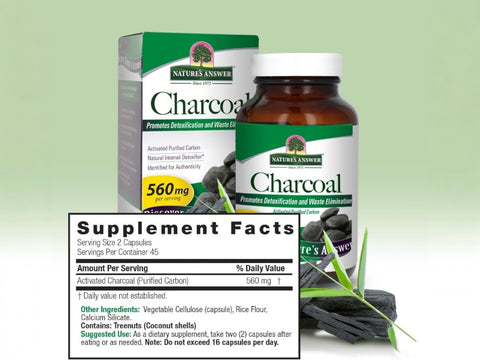 Nature's Answer Activated Charcoal Capsules 90 count supplement facts and directions