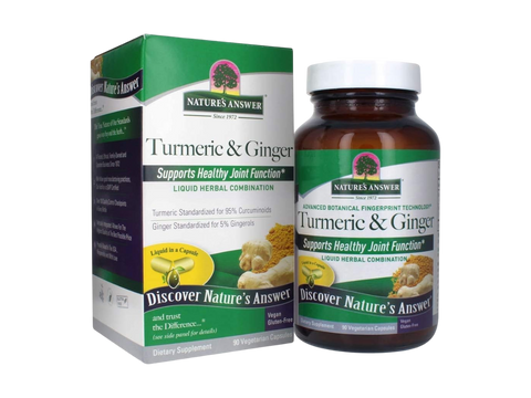 Nature's Answer Turmeric and Ginger Vegan Capsules 90 count herbal supplement front bottle & box label