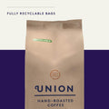 Union Half Caff Ground Coffee for Cafetiere recyclable bags.