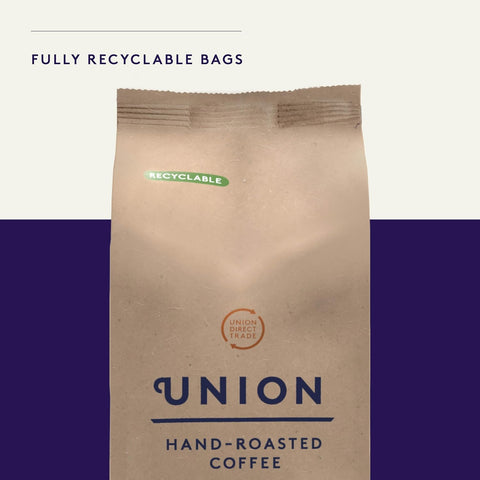 Union Half Caff Ground Coffee for Cafetiere recyclable bags.