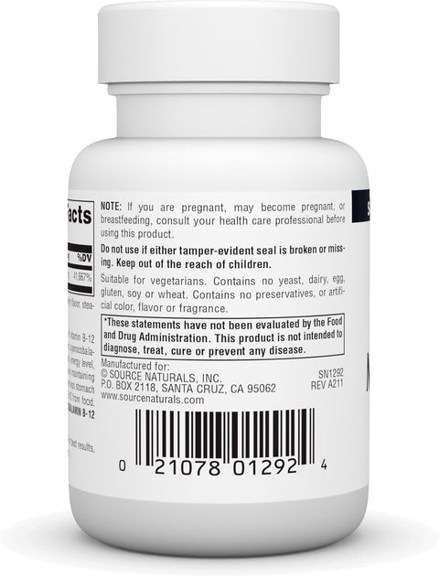 Barcode image: Source Naturals Vitamin B12 methylcobalamin cherry lozenges bottle barcode 60 count