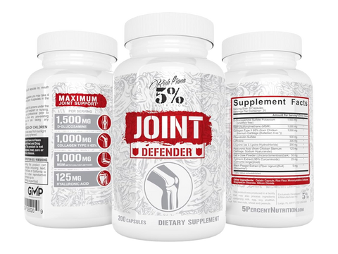 Three bottles of 'Joint Defender' dietary supplements on a white background