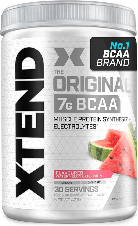 Front image: XTEND Original BCAA Powder Watermelon tub powder 423g 30 servings