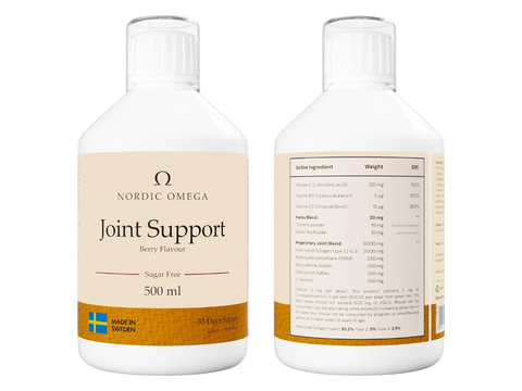 Nordic Omega Joint Support Liquid Collagen Berry 500ml front & back bottles