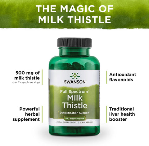 Swanson Full Spectrum Milk Thistle 500mg 100 Vegan Capsules Pack of 2