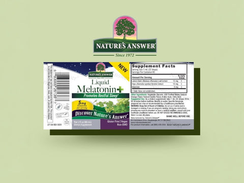 Nature’s Answer Melatonin Plus Lemon Balm & Hops 60ml barcode image on a light green background
