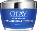 Olay Regenerist Hyaluronic Gel Moisturiser in a refillable glass jar, 50ml.