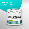 Nutrition facts and ingredient label of the MSM + Vitamin C supplement.