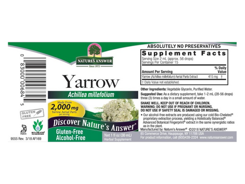 Nature’s Answer Yarrow Aerial Parts Liquid Extract 30ml barcode image