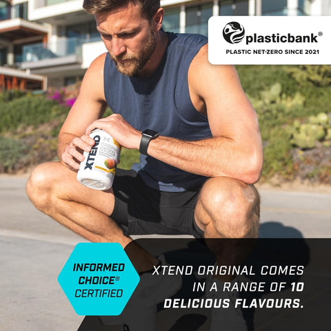 Lifestyle/use image: XTEND Original BCAA Powder Smash Apple drink prepared in shaker tub powder 423g 30 servings