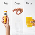 Phizz effervescent hydration tablet dissolving in water orange flavour tube 20 tablets