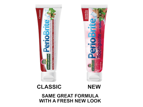Nature’s Answer PerioBrite Cinnamint Fluoride-Free Toothpaste - 113.4g. Old & new packaging