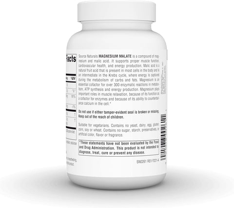 Barcode image: Source Naturals magnesium malate tablets bottle barcode 90 count