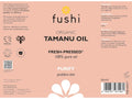 Fushi Organic Tamanu Oil 50 ml back label showing directions ingredients and barcode