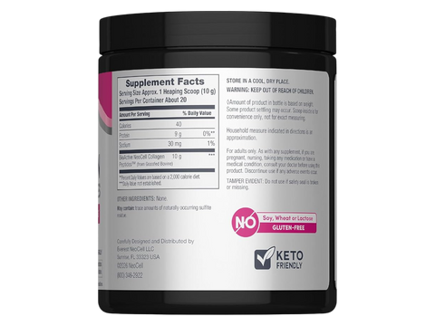 NeoCell Grassfed Collagen Peptides Powder 200g supplement facts and ingredients label side