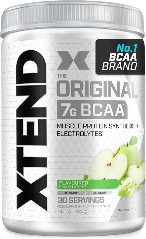 Front image: XTEND Original BCAA Powder Smash Apple tub powder 423g 30 servings