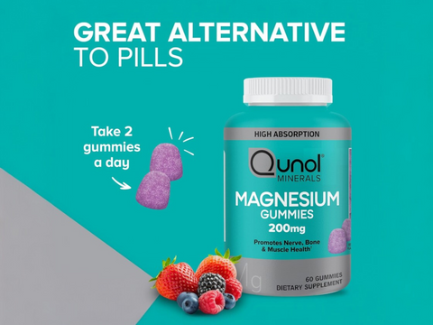 Qunol Magnesium Gummies Mixed Berry 200mg 60 Count