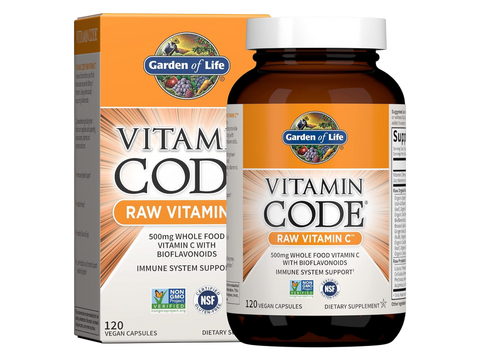 Garden of Life RAW Vitamin C 500 mg with Probiotics 60 Capsules front bottle packaging showing product name and branding