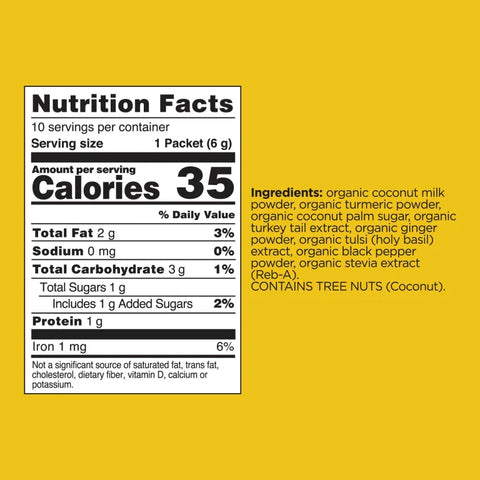 ingredients, nutrition, and preparation for Four Sigmatic Golden Latte.