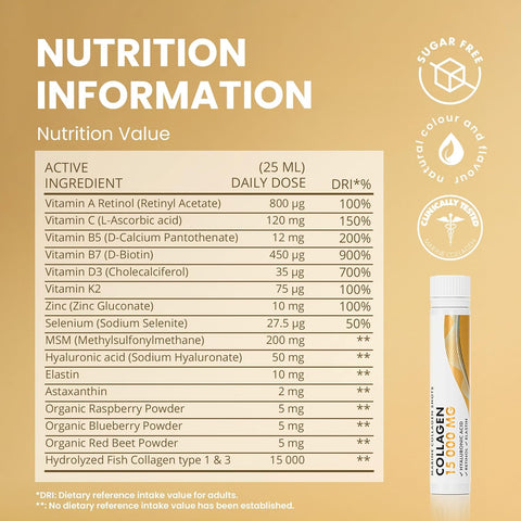 Swedish Nutra Marine Collagen shots supplement facts ingredients berry 10x25ml
