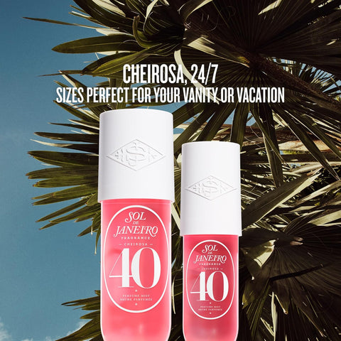 Lifestyle/use image: Sol de Janeiro Cheirosa 40 perfume mist daily fragrance use spray bottle 90ml & 240ml