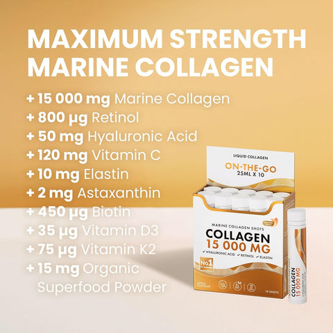 Swedish Nutra Liquid Marine Collagen Shots 15000mg 10 x 25ml maximun strength marine collagen